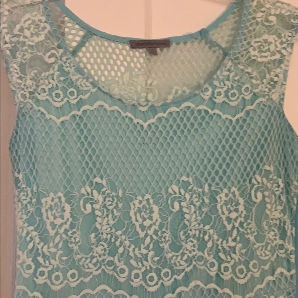Light blue lace dress with sheer lace back